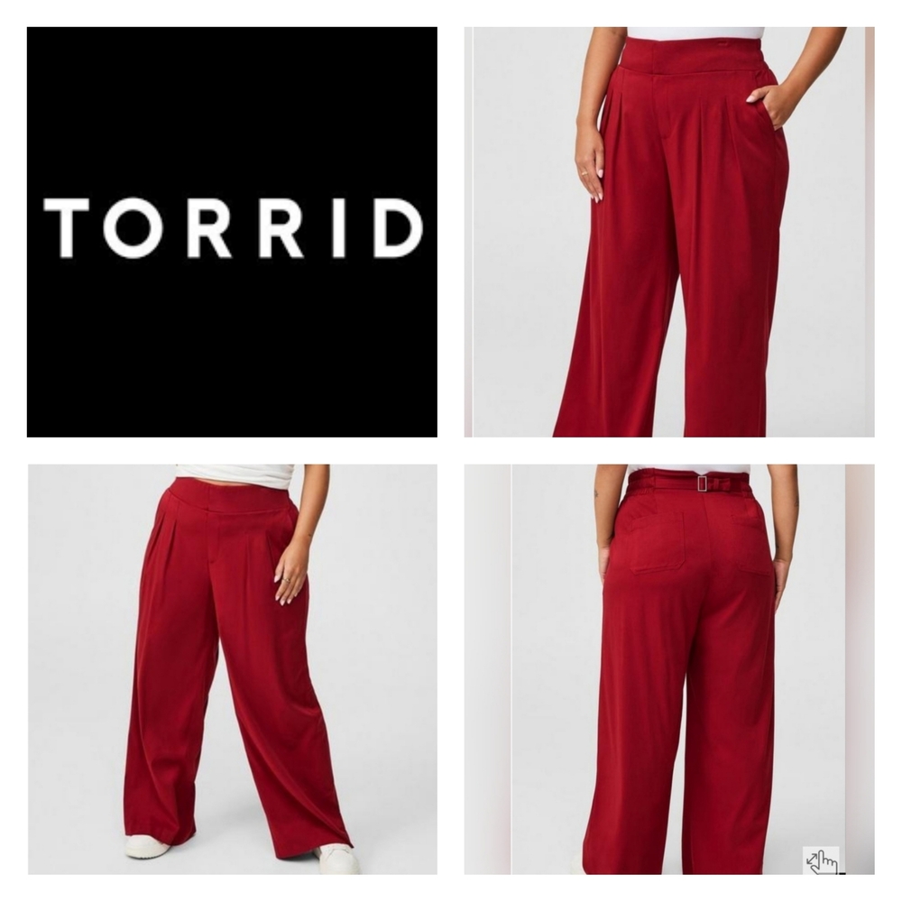 Torrid Red Wide-Leg Pants with High-Waisted Design